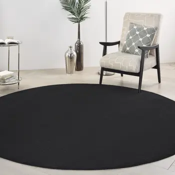 10' Black And Ivory Round Indoor Outdoor Area Rug
