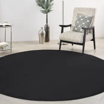 10' Black And Ivory Round Indoor Outdoor Area Rug