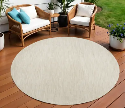 10' Beige And Ivory Round Indoor Outdoor Area Rug
