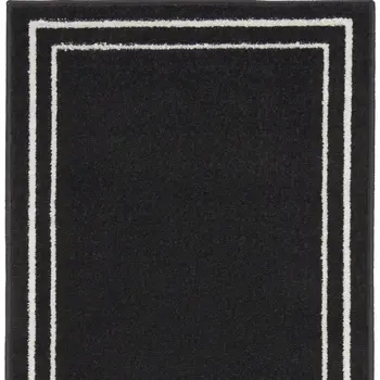 6' Black And Ivory Indoor Outdoor Runner Rug