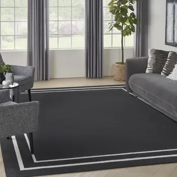 8' X 10' Black And Ivory Indoor Outdoor Area Rug