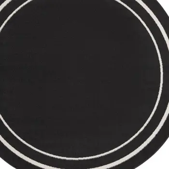 8' Black And Ivory Round Indoor Outdoor Area Rug