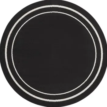 8' Black And Ivory Round Indoor Outdoor Area Rug