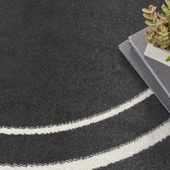 8' Black And Ivory Round Indoor Outdoor Area Rug