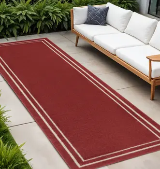 8' Brick Red And Ivory Indoor Outdoor Runner Rug