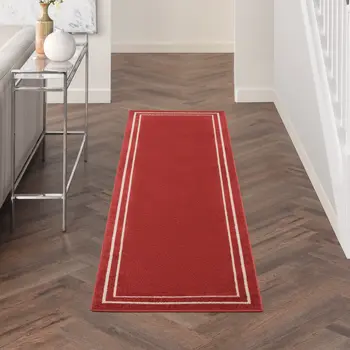 8' Brick Red And Ivory Indoor Outdoor Runner Rug