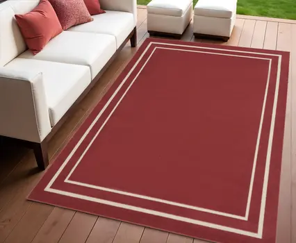 4' X 6' Brick Red And Ivory Indoor Outdoor Area Rug