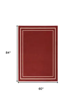 5' X 7' Brick Red And Ivory Indoor Outdoor Area Rug