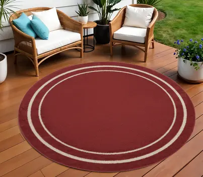 8' Brick Red And Ivory Round Indoor Outdoor Area Rug