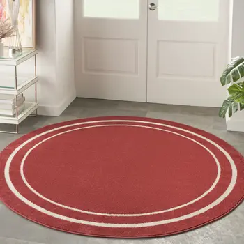 8' Brick Red And Ivory Round Indoor Outdoor Area Rug