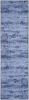 8' Denim Blue And Navy Blue Abstract Indoor Outdoor Runner Rug