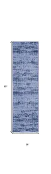 8' Denim Blue And Navy Blue Abstract Indoor Outdoor Runner Rug