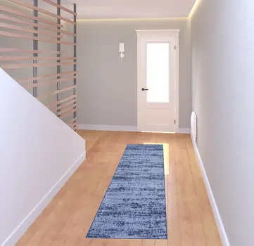 8' Denim Blue And Navy Blue Abstract Indoor Outdoor Runner Rug