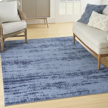 4' X 6' Denim Blue And Navy Blue Abstract Indoor Outdoor Area Rug
