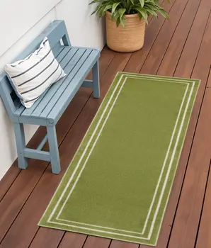 6' Green And Ivory Indoor Outdoor Runner Rug