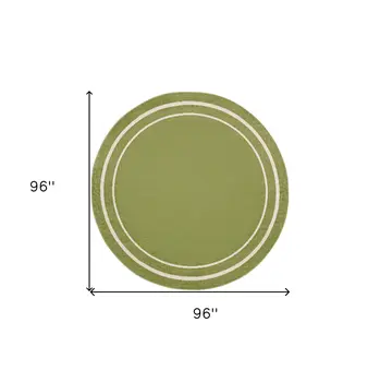 8' Green And Ivory Round Indoor Outdoor Area Rug