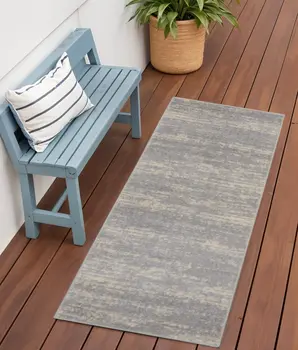 6' Gray And Beige Abstract Indoor Outdoor Runner Rug