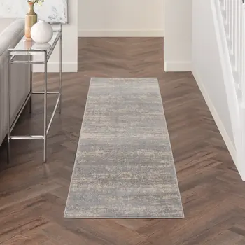 6' Gray And Beige Abstract Indoor Outdoor Runner Rug