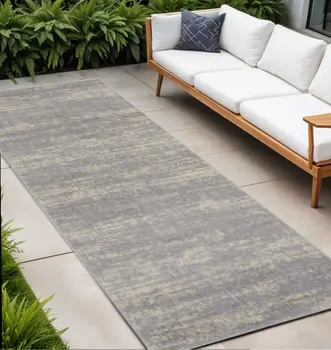 8' Gray And Beige Abstract Indoor Outdoor Runner Rug