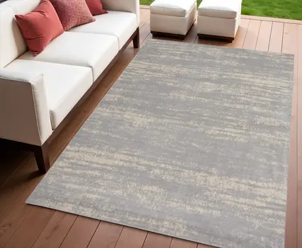 4' X 6' Gray And Beige Abstract Indoor Outdoor Area Rug