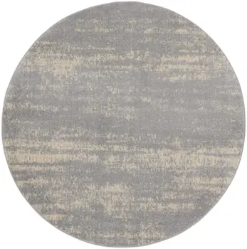 8' Gray And Beige Round Abstract Indoor Outdoor Area Rug