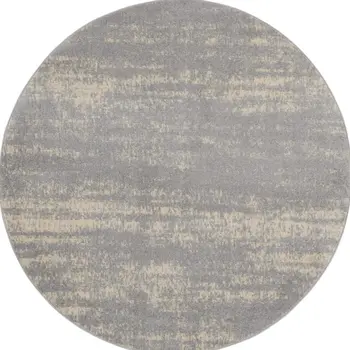 8' Gray And Beige Round Abstract Indoor Outdoor Area Rug