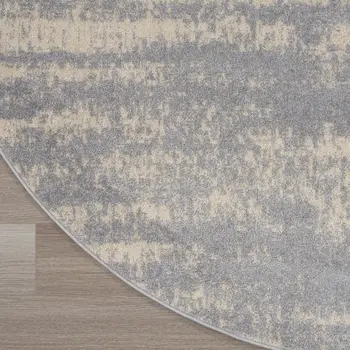 8' Gray And Beige Round Abstract Indoor Outdoor Area Rug
