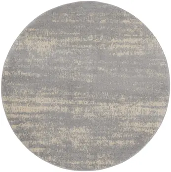8' Gray And Beige Round Abstract Indoor Outdoor Area Rug