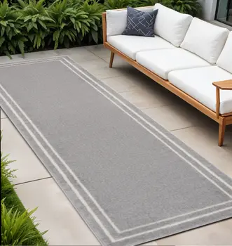 8' Gray And Ivory Indoor Outdoor Runner Rug