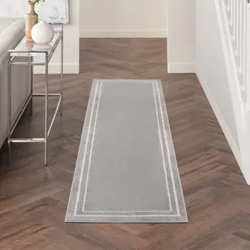 8' Gray And Ivory Indoor Outdoor Runner Rug