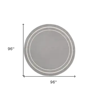 8' Gray And Ivory Round Indoor Outdoor Area Rug