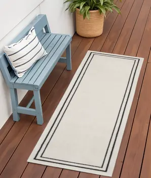 6' Ivory And Black Indoor Outdoor Runner Rug
