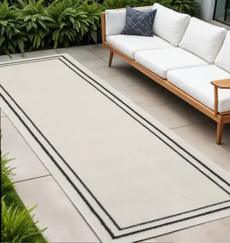 8' Ivory And Black Indoor Outdoor Runner Rug