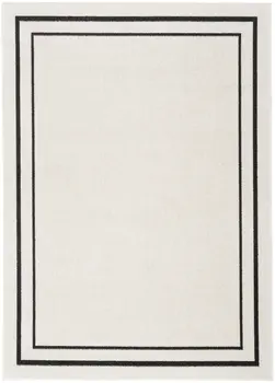 5' X 7' Ivory And Black Indoor Outdoor Area Rug
