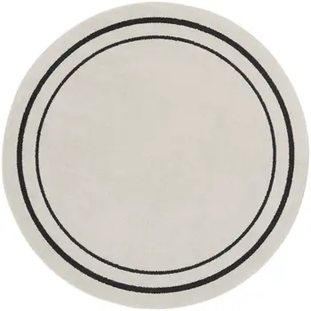 8' Ivory And Black Round Indoor Outdoor Area Rug
