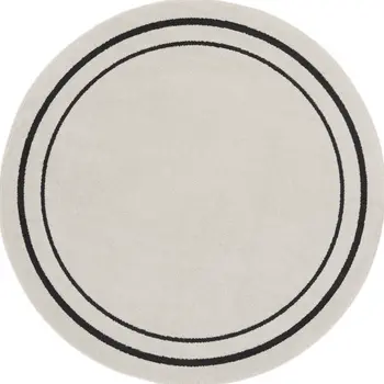 8' Ivory And Black Round Indoor Outdoor Area Rug