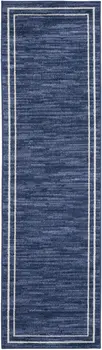 6' Navy Blue And Ivory Indoor Outdoor Runner Rug