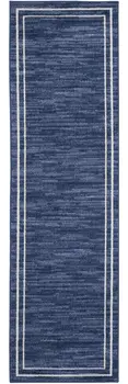 8' Navy Blue And Ivory Indoor Outdoor Runner Rug