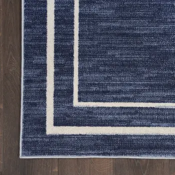 8' Navy Blue And Ivory Indoor Outdoor Runner Rug