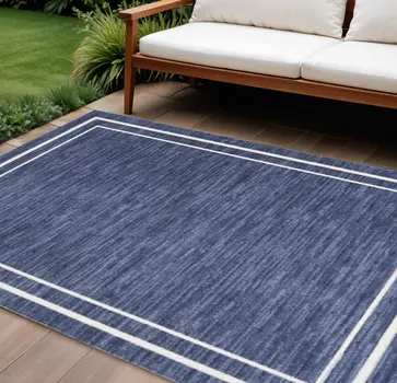 8' X 10' Navy Blue And Ivory Indoor Outdoor Area Rug
