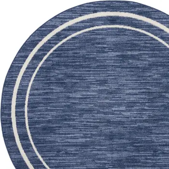 8' Navy Blue And Ivory Round Indoor Outdoor Area Rug