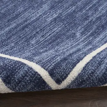 8' Navy Blue And Ivory Round Indoor Outdoor Area Rug