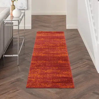 6' Red And Orange Abstract Indoor Outdoor Runner Rug