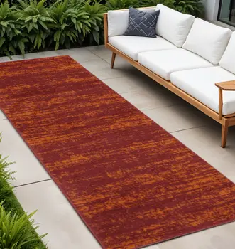 8' Red And Orange Abstract Indoor Outdoor Runner Rug