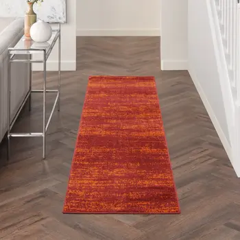 8' Red And Orange Abstract Indoor Outdoor Runner Rug