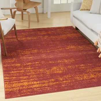 5' X 7' Red And Orange Abstract Indoor Outdoor Area Rug