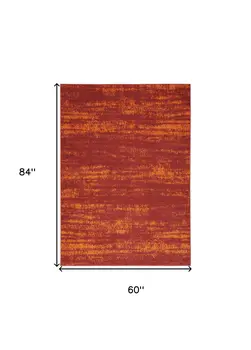 5' X 7' Red And Orange Abstract Indoor Outdoor Area Rug