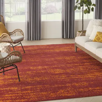 8' X 10' Red And Orange Abstract Indoor Outdoor Area Rug