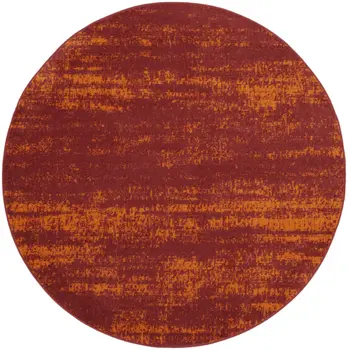 8' Red And Orange Round Abstract Indoor Outdoor Area Rug