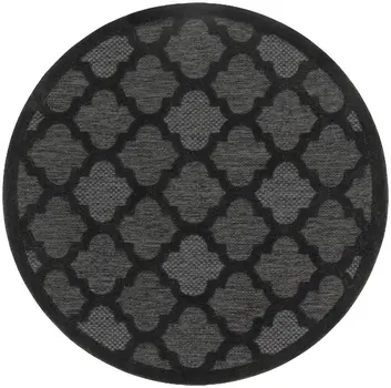 4' Charcoal And Black Round Trellis Indoor Outdoor Area Rug